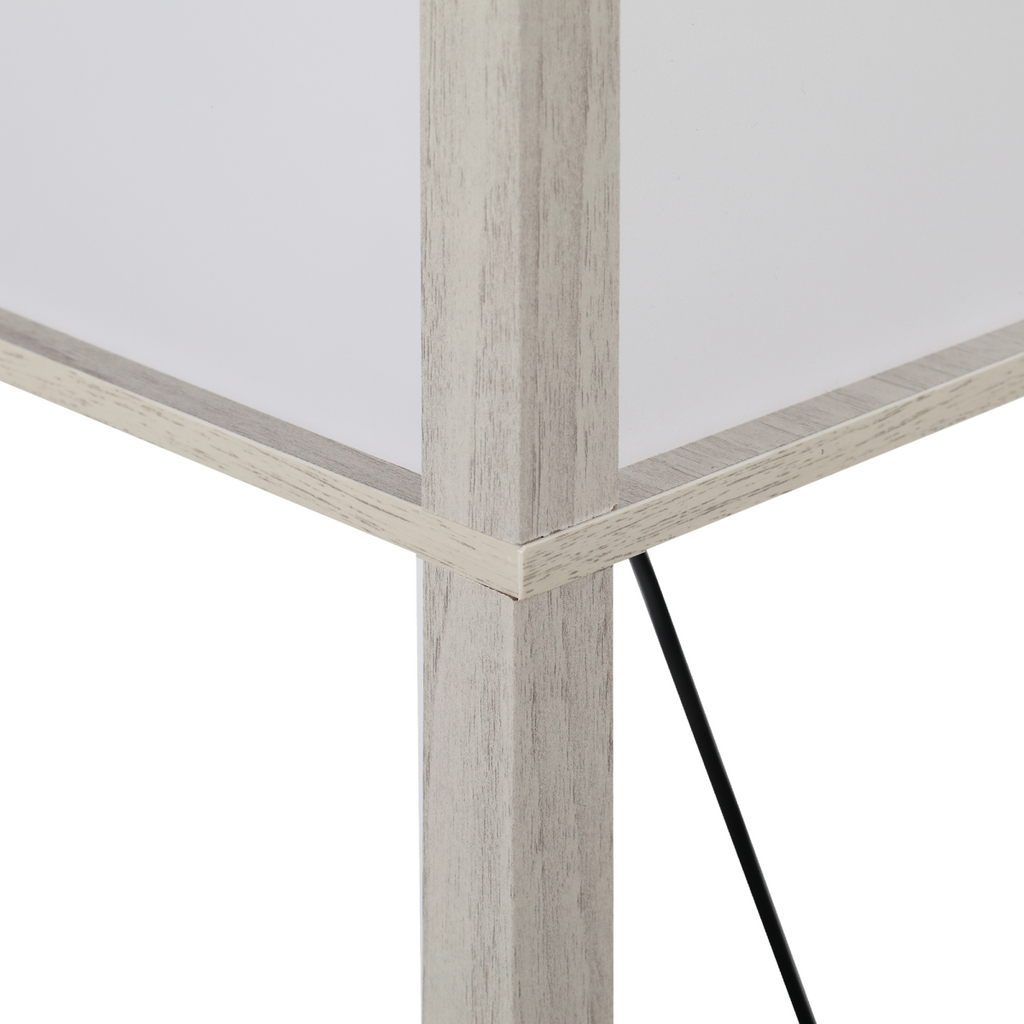 “4‑tier floor lamp with storage shelves — grey modern lighting design”