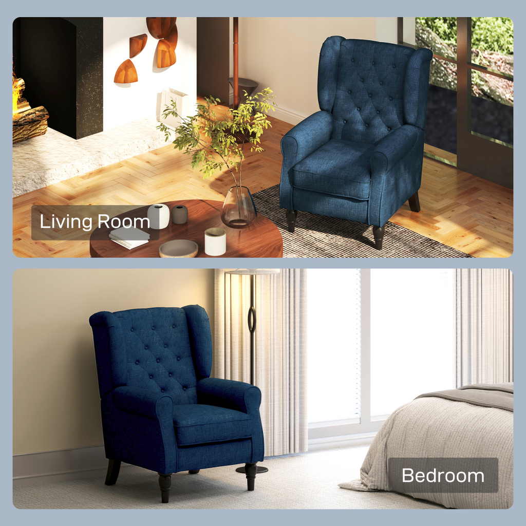 Retro Club Tufted Armchair in Blue Linen