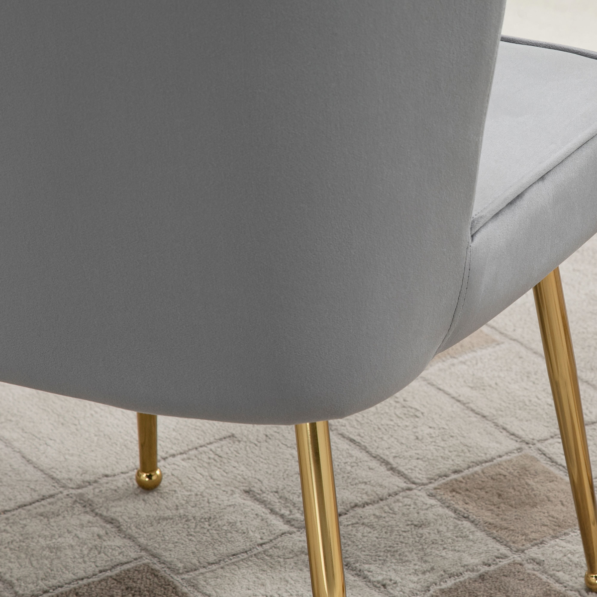 High Back Grey Velvet Shell Accent Chair with Gold Legs