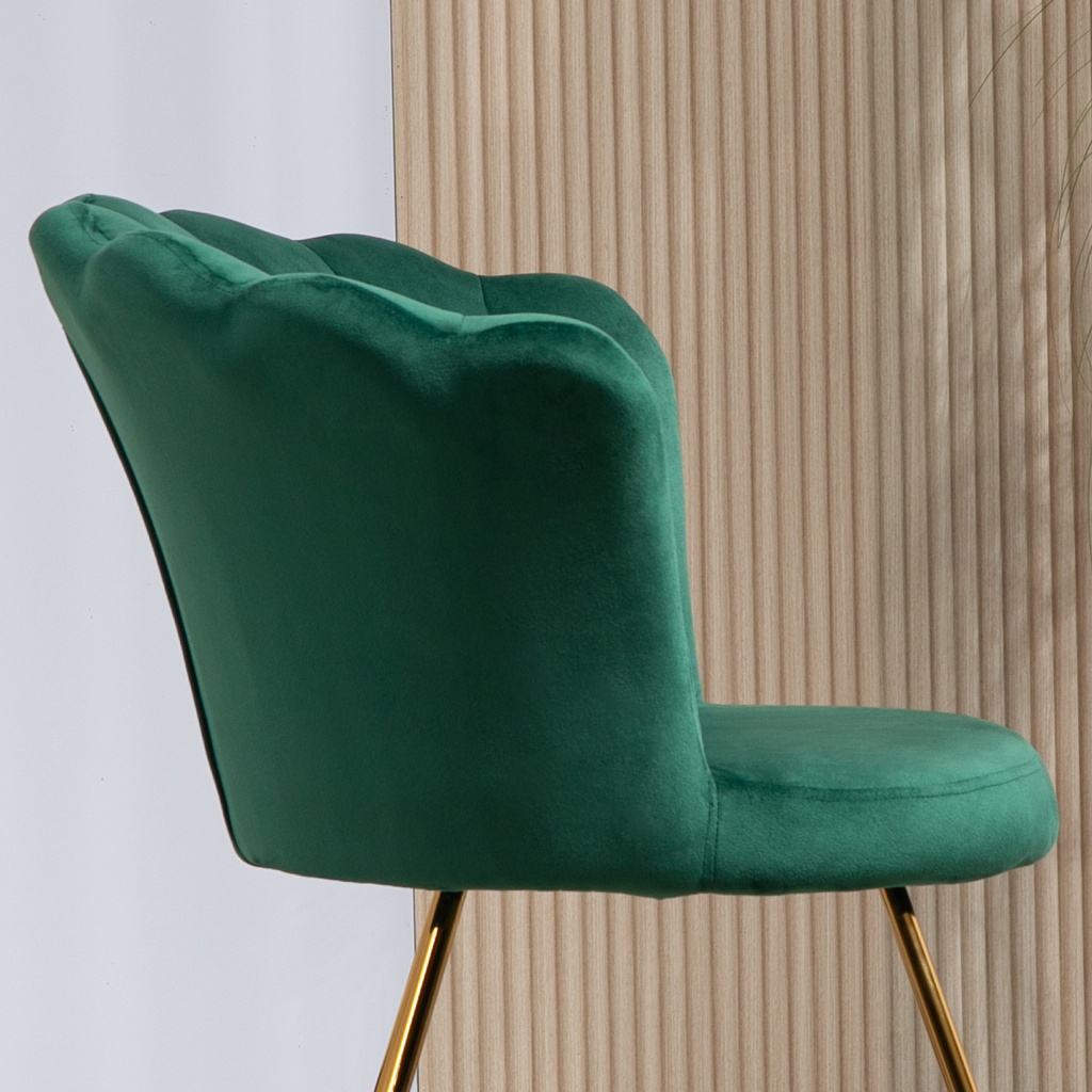 Green Velvet Scallop Accent Chair with Gold Legs
