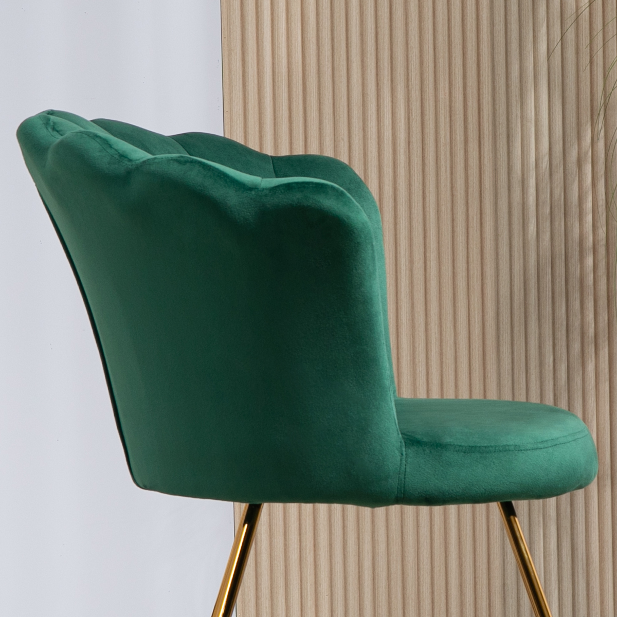 Green Velvet Scallop Accent Chair with Gold Legs