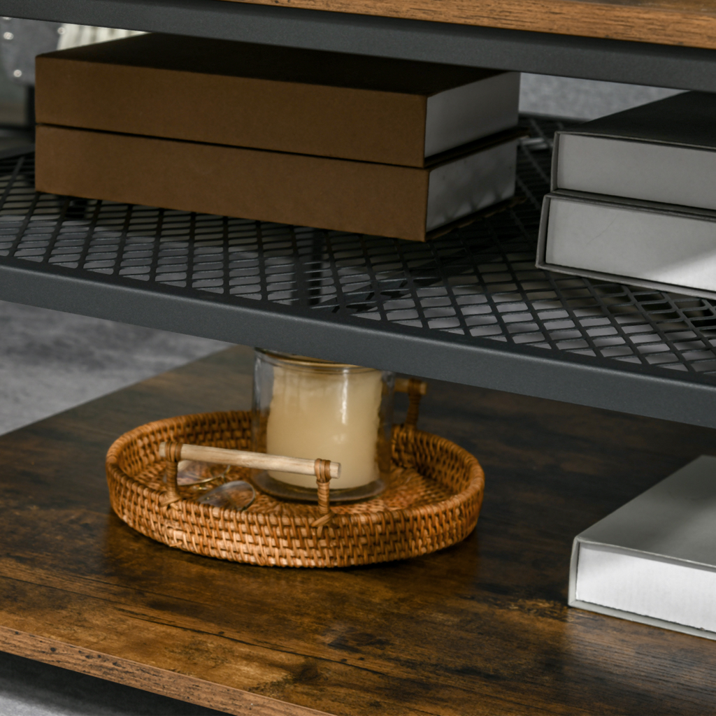 Industrial Coffee Table with Storage Shelves