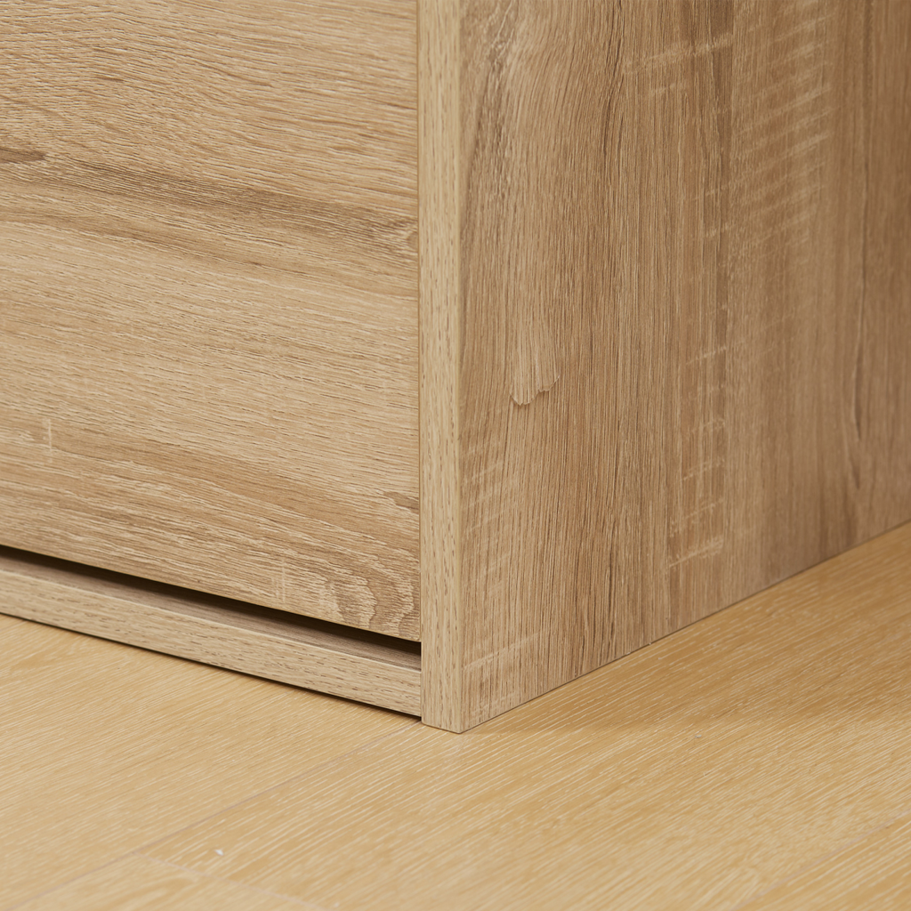 “Natural wood entryway shoe bench with cushioned seat and storage cabinet”