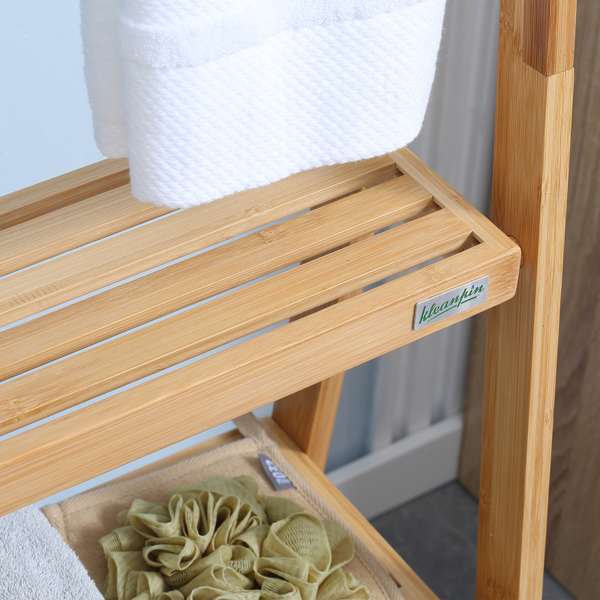 Freestanding Bamboo Towel Rack – 3 Bars & Shelves, Foldable
