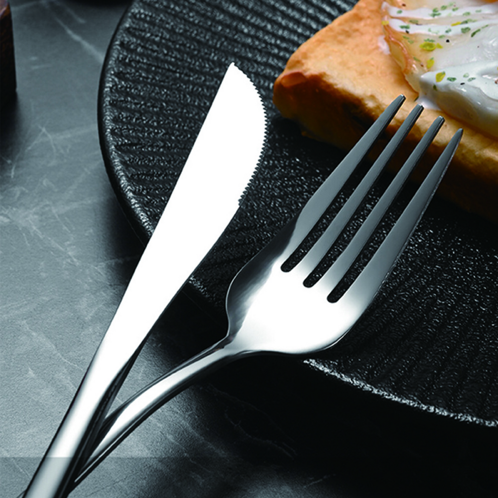 30pc CUTLERY DINNER SET STAINLESS STEEL METAL STAND RACK FORKS TEA SPOONS POLISH