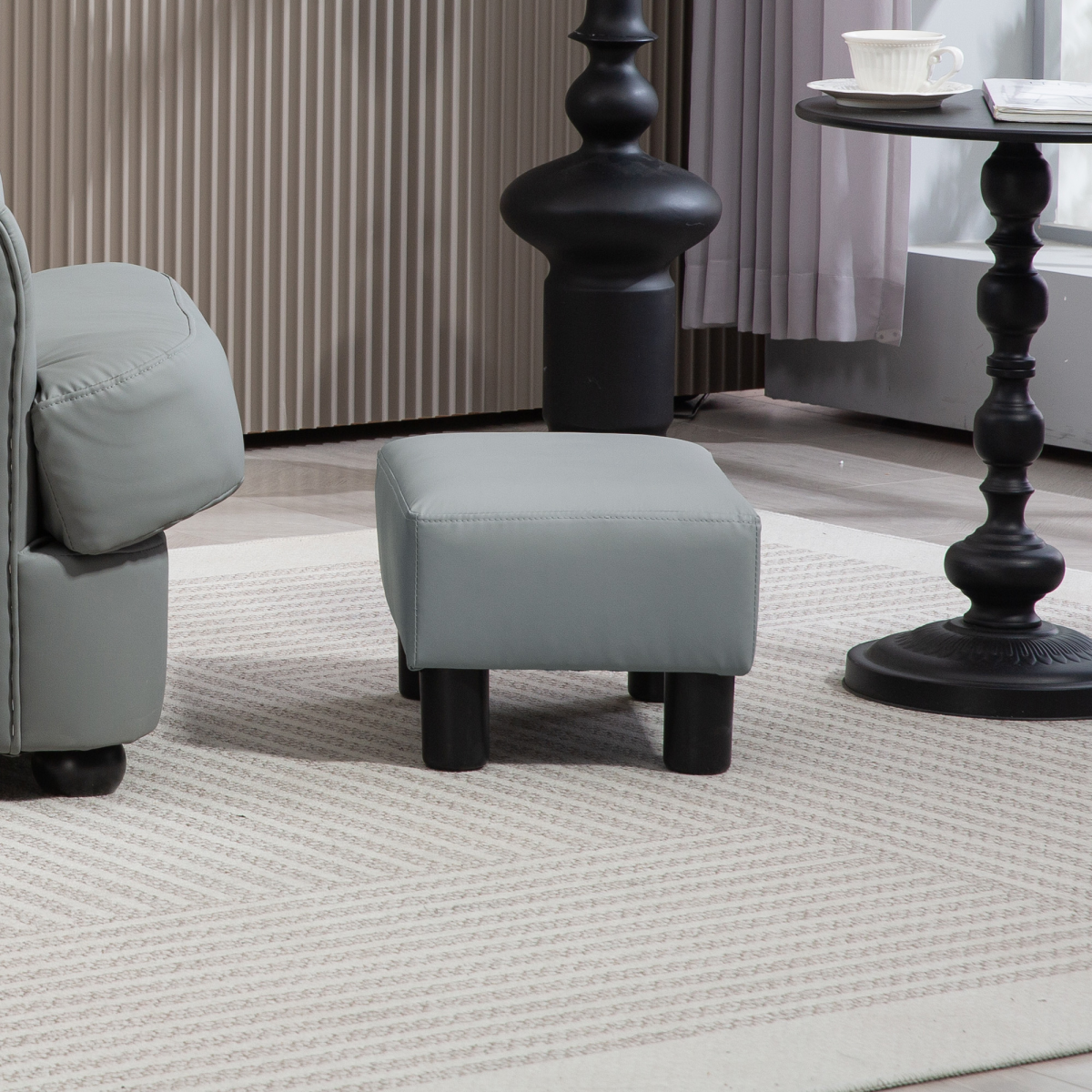 Compact Grey PU Leather Footstool