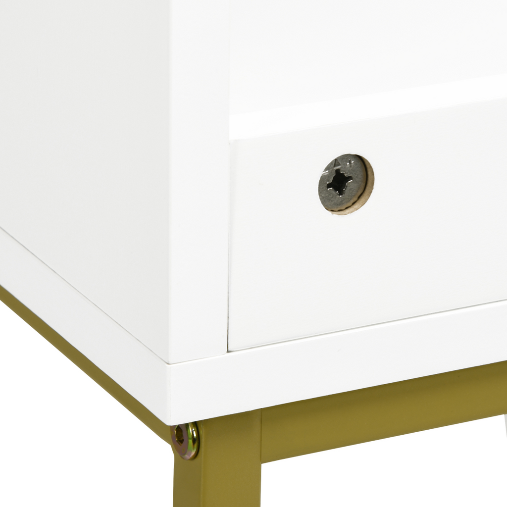 “White under‑sink bathroom cabinet with storage shelves”