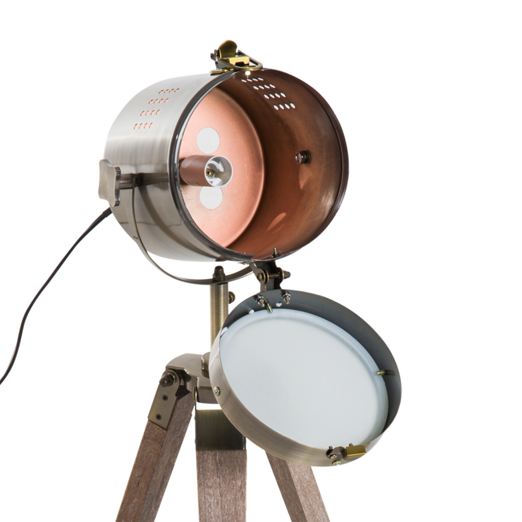 Floor Lamp, 33L-Wood/Bronze Colour