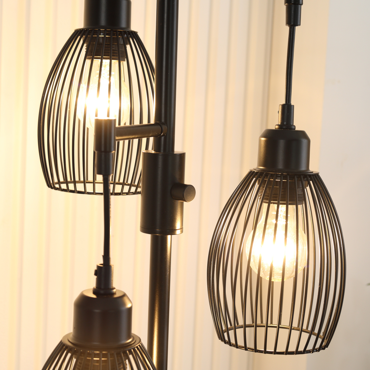 Industrial 3-Light Black Floor Lamp with Dimmer