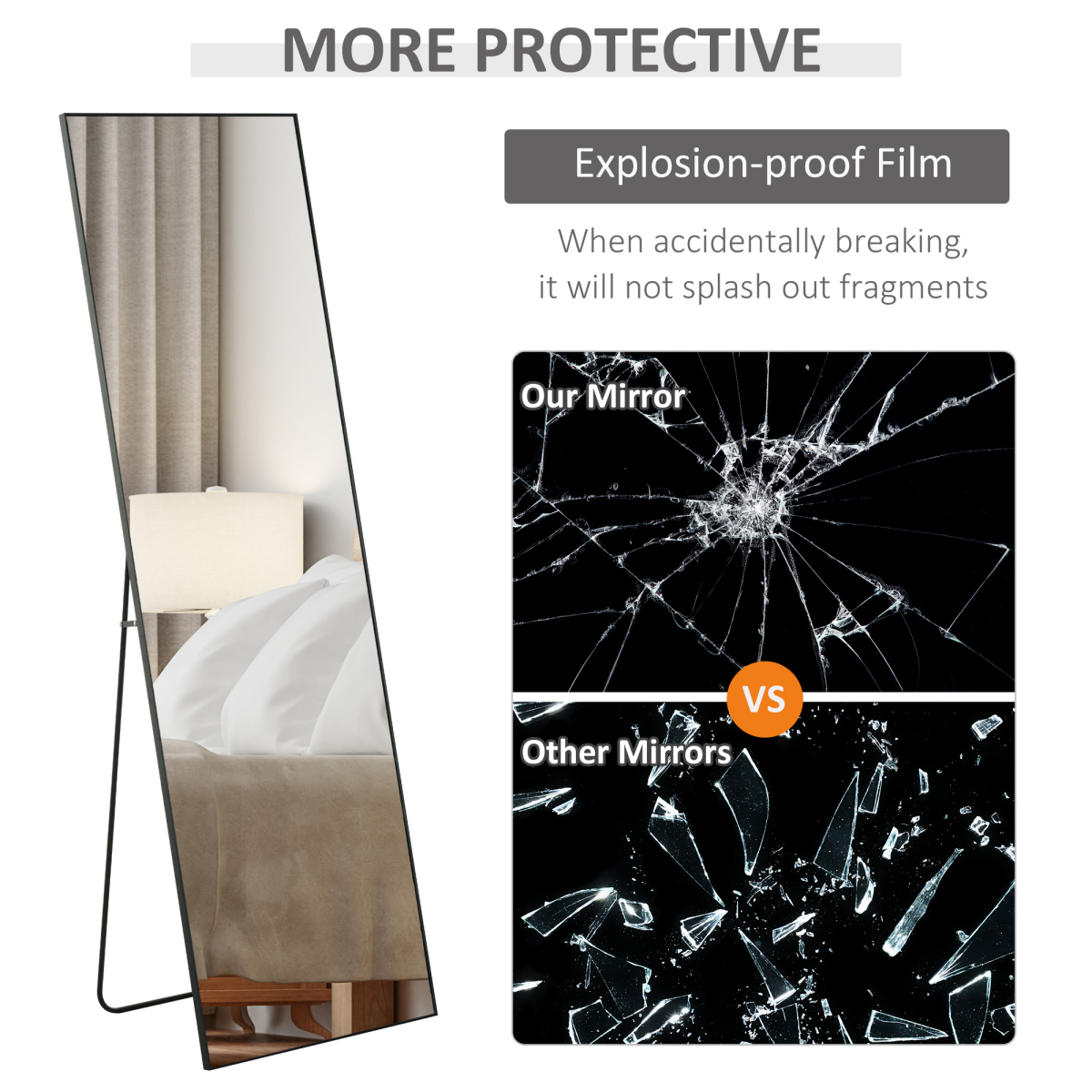 HOMCOM Full Length Mirror Floor Standing Wall-Mounted, Dressing Mirror Black