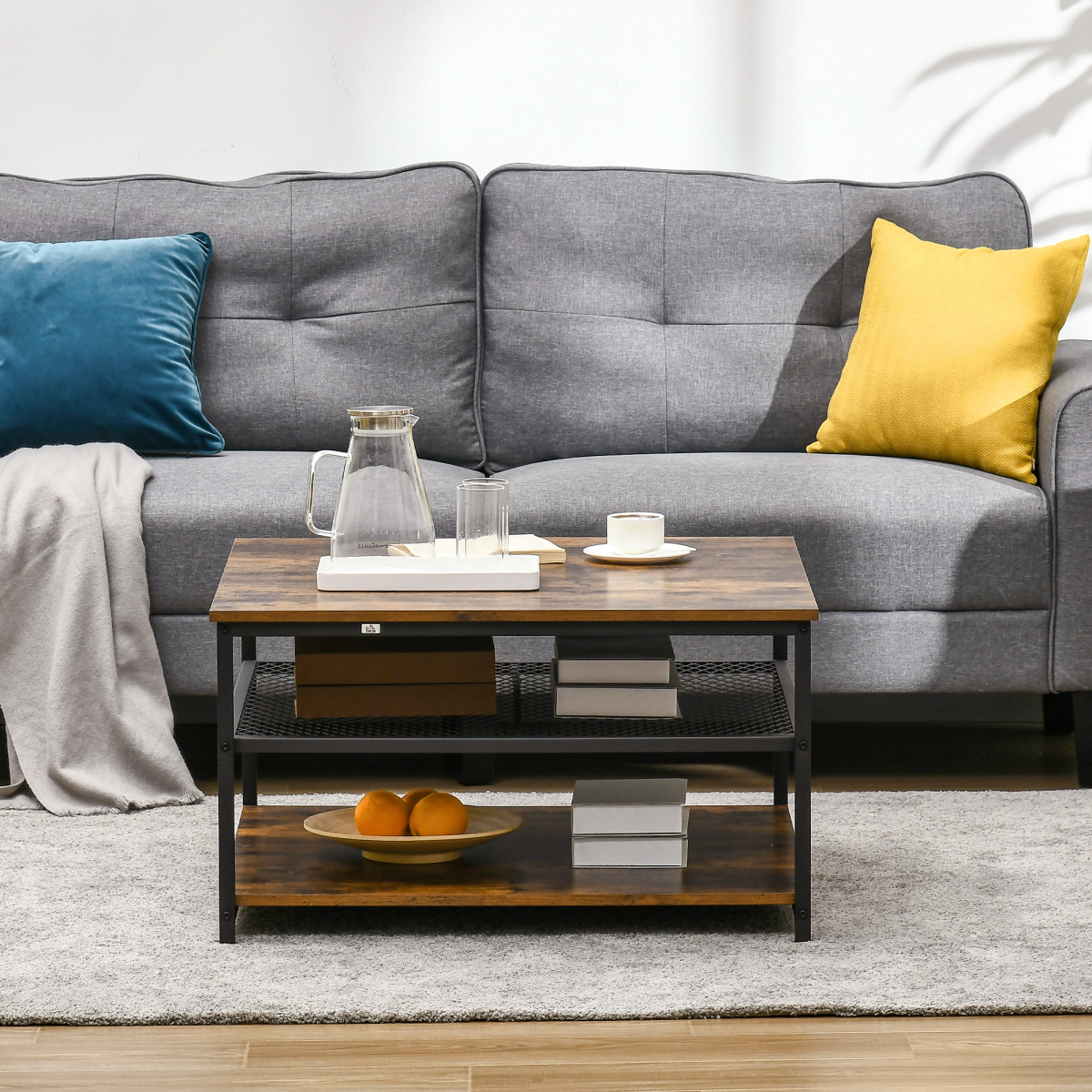 Industrial Coffee Table with Storage Shelves