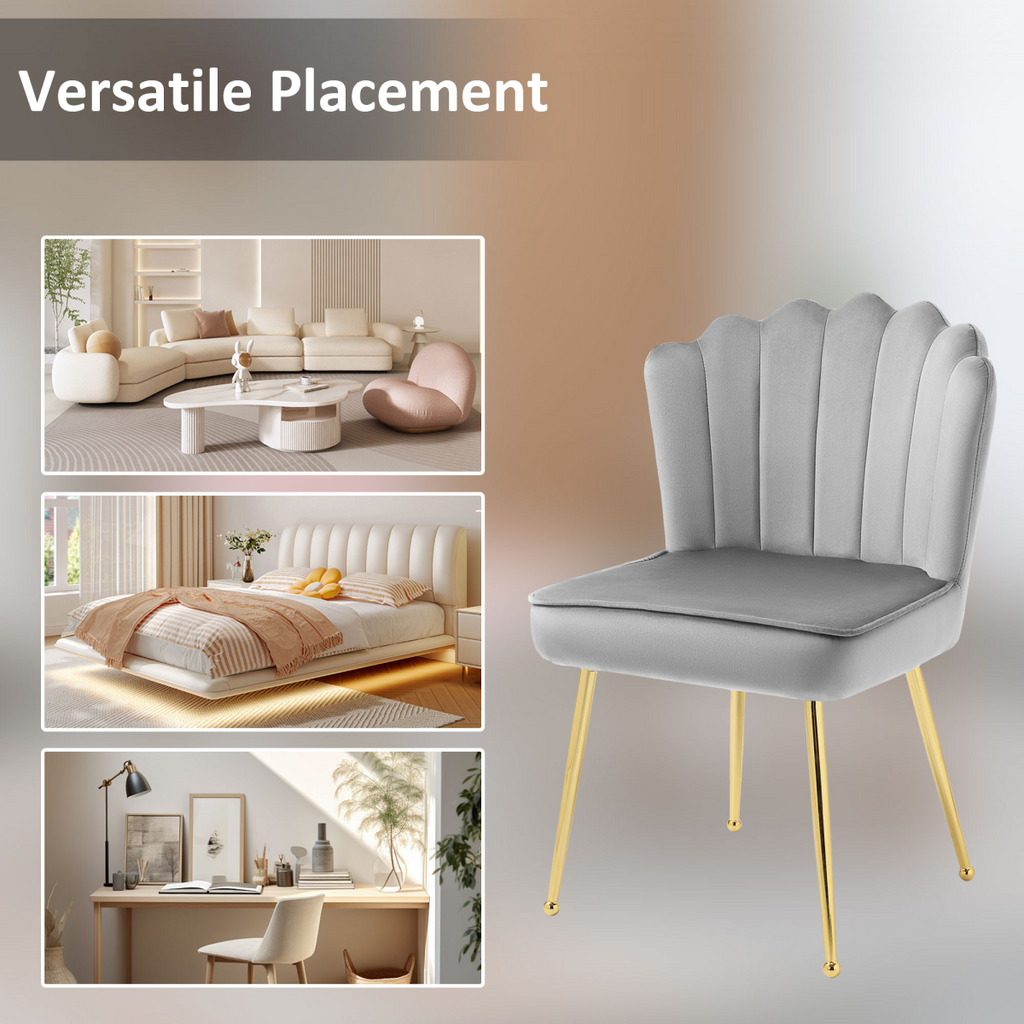 High Back Grey Velvet Shell Accent Chair with Gold Legs