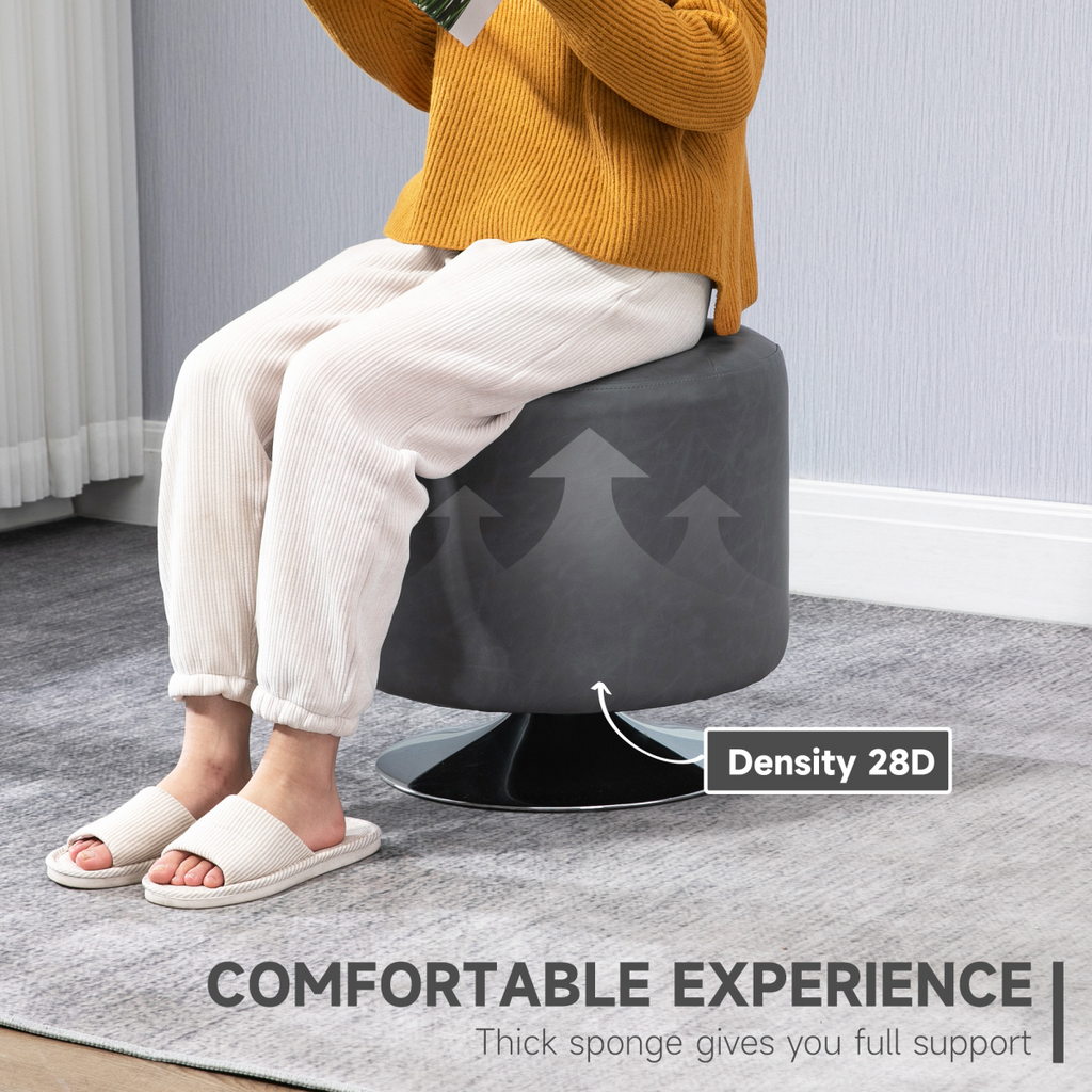 Grey 360‑degree swivel footstool with padded seat.