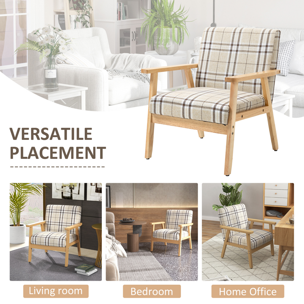 Beige linen‑feel modern accent chair.