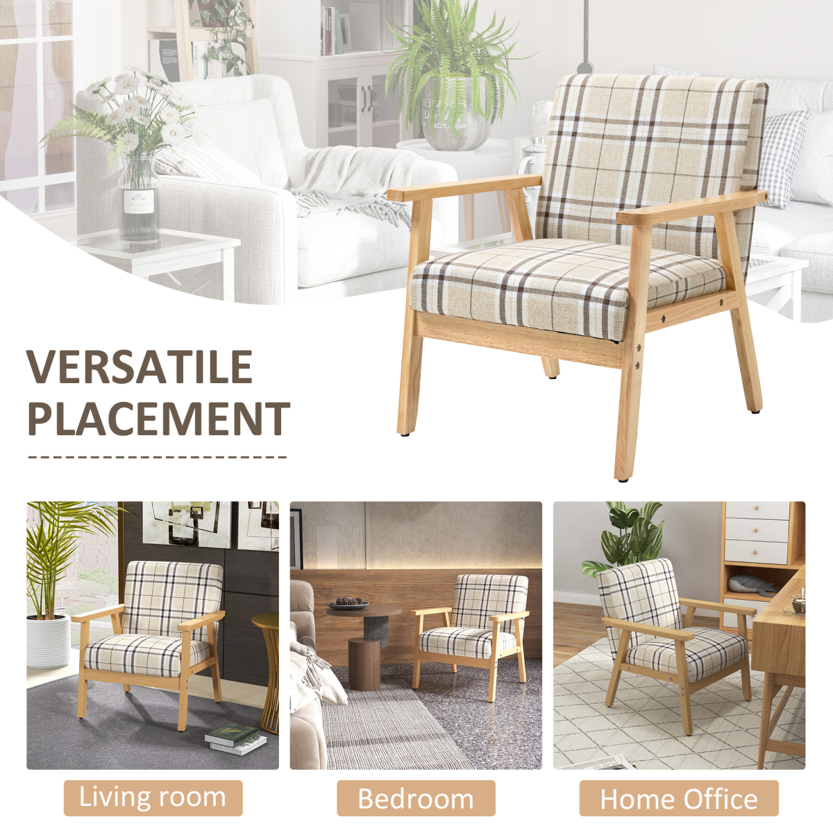 Beige linen‑feel modern accent chair.