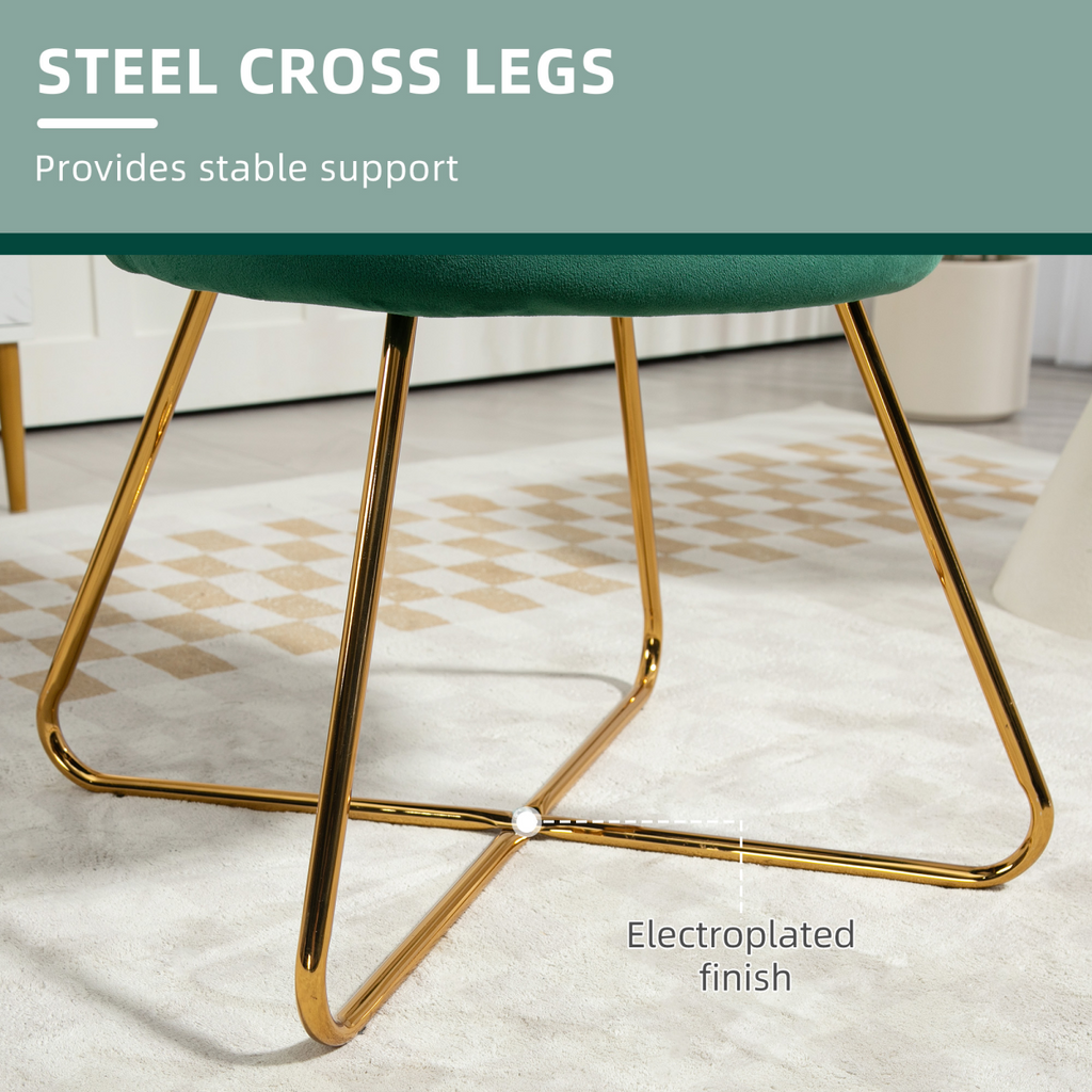 Green Velvet Scallop Accent Chair with Gold Legs