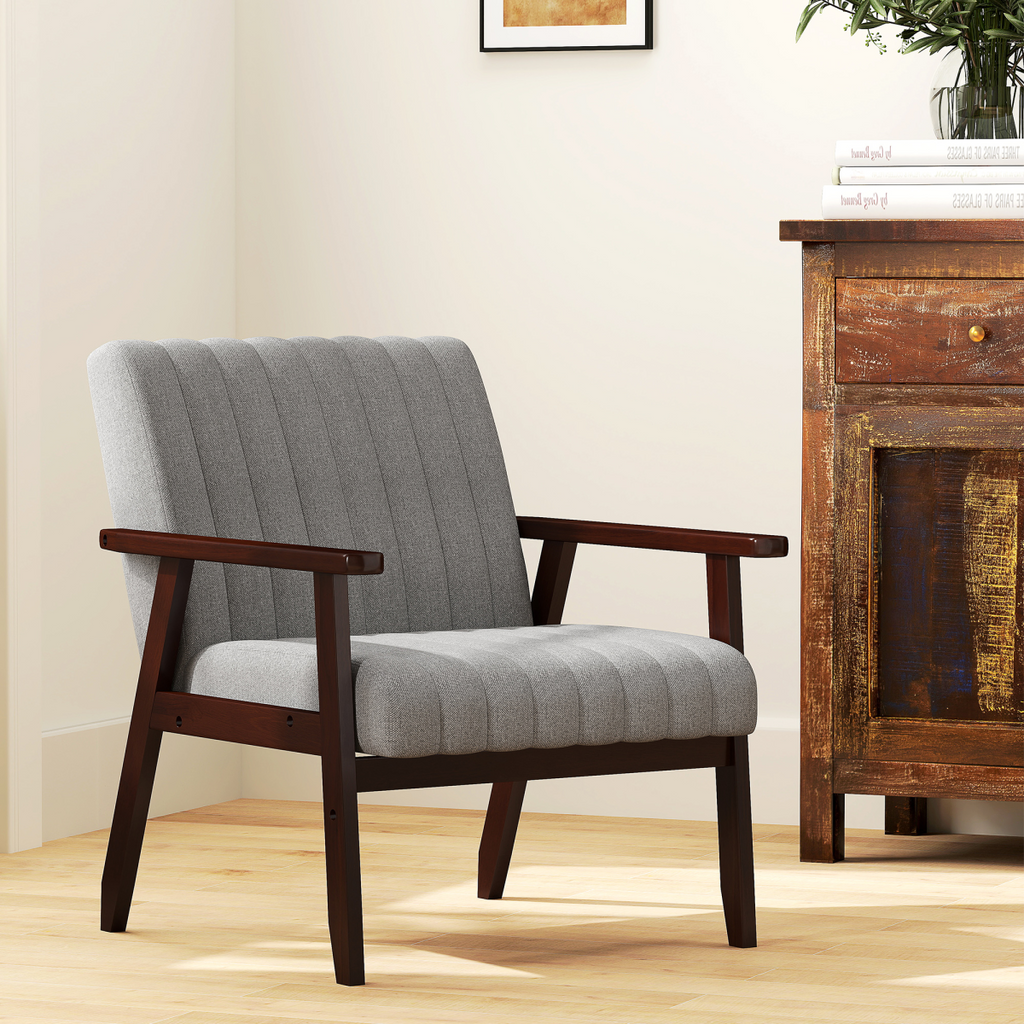 Channel Tufted Linen Accent Chair