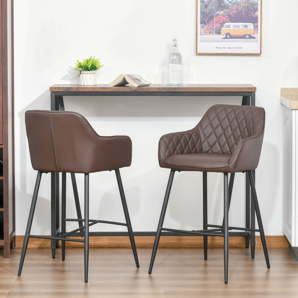 Set of two retro PU leather bar chairs with footrest.