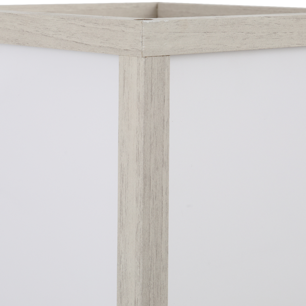 “4‑tier floor lamp with storage shelves — grey modern lighting design”
