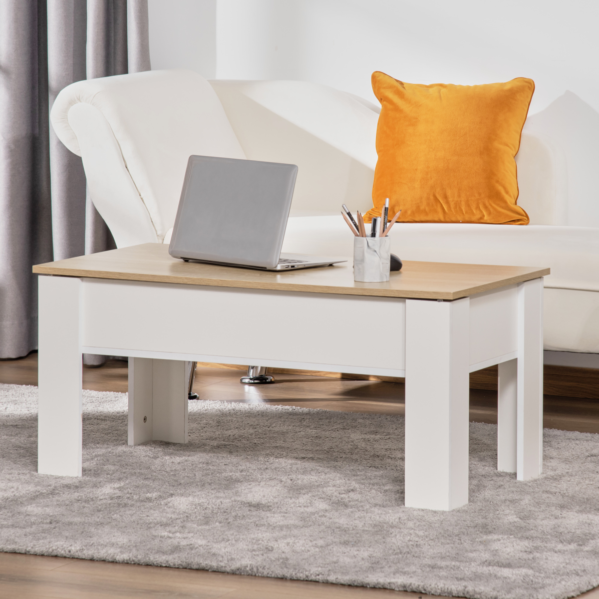 “Lift‑top coffee table with hidden storage — modern living room design”