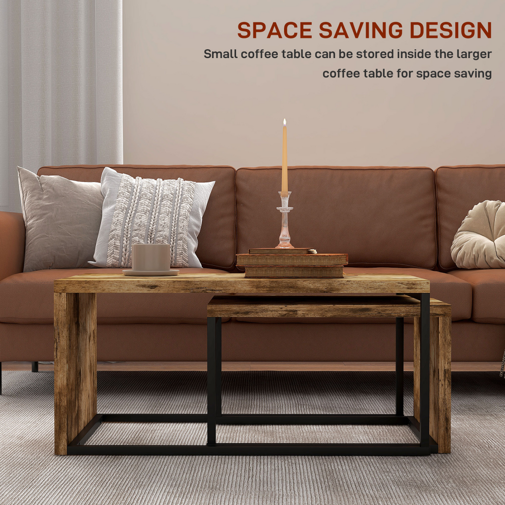 Set of 2 Warm Wood-Effect Nesting Coffee Tables