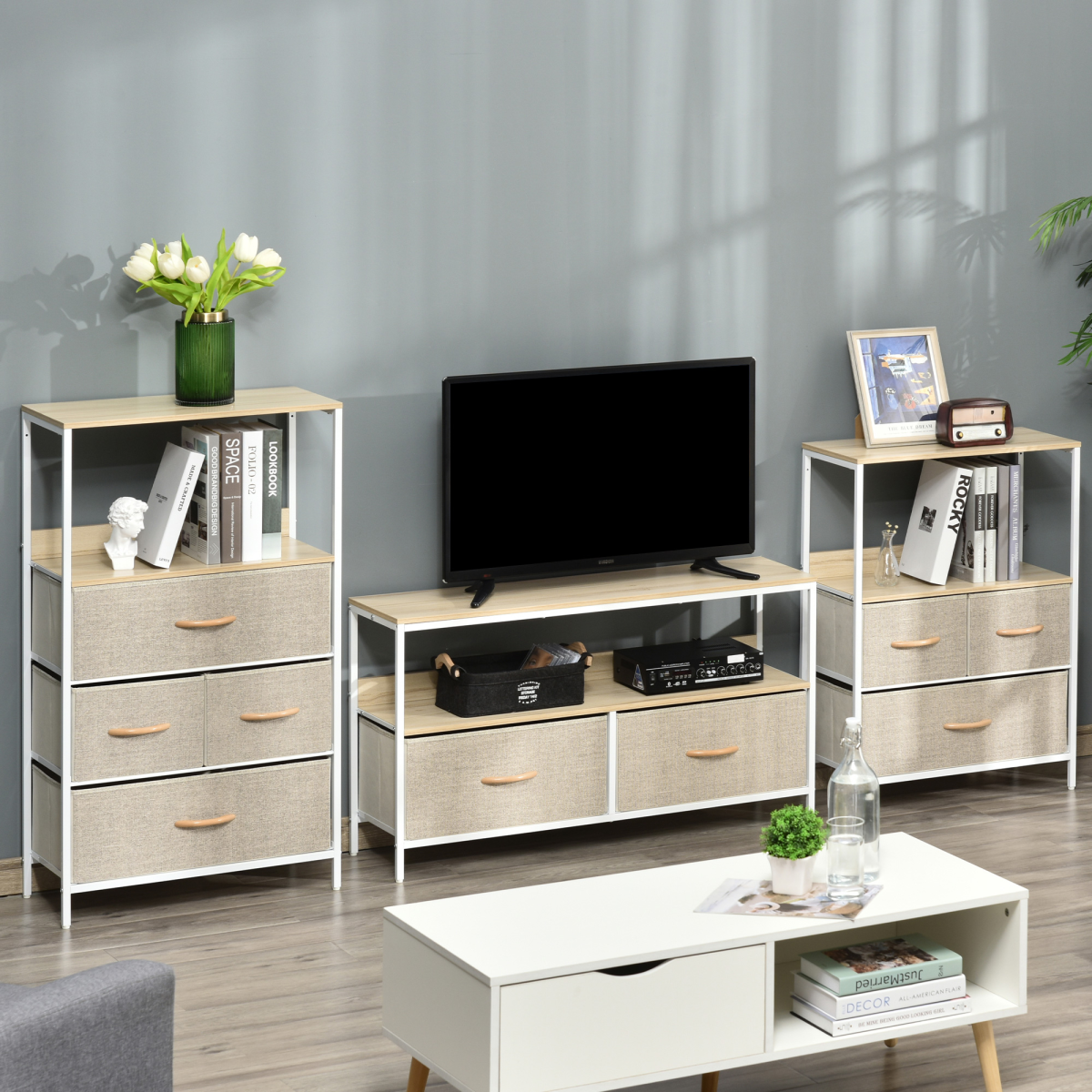 TV Cabinet with Foldable Linen Drawers