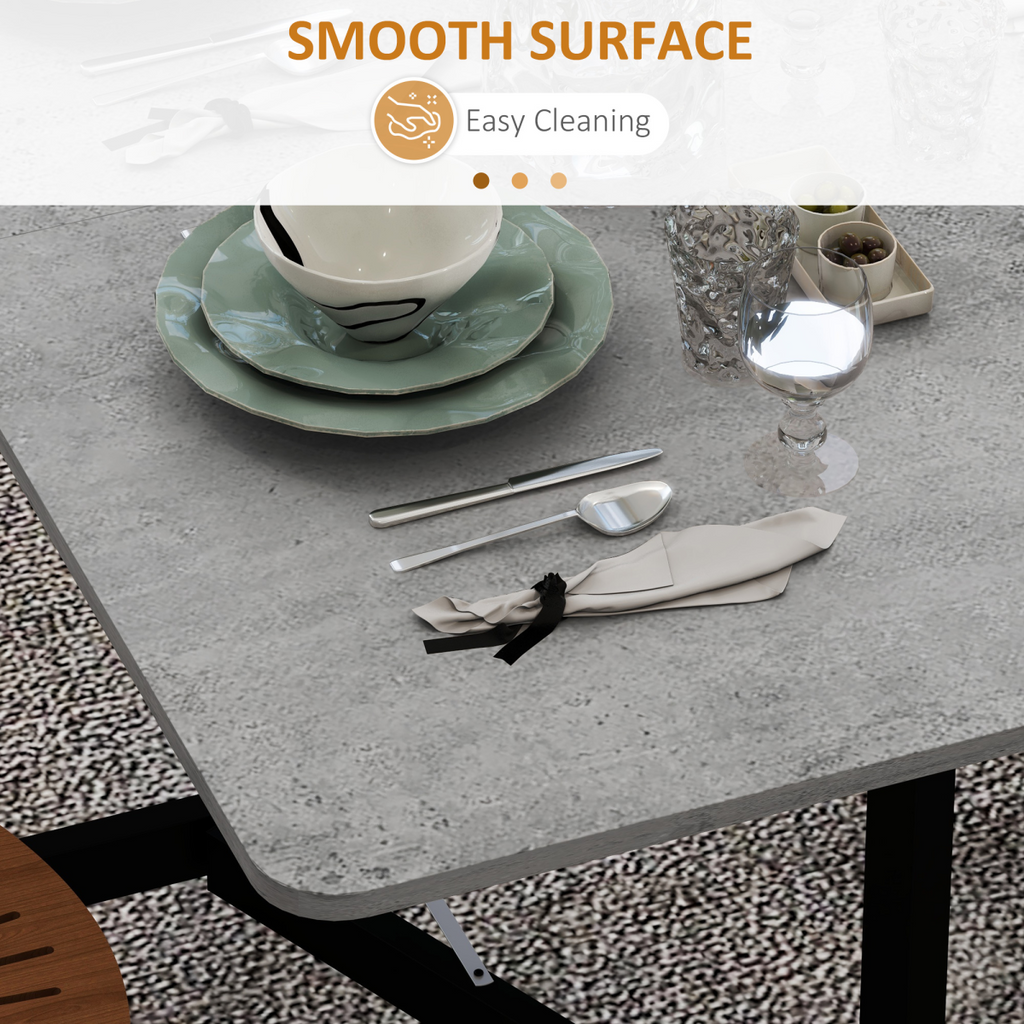 “Grey drop‑leaf folding dining table on wheels with storage shelves”