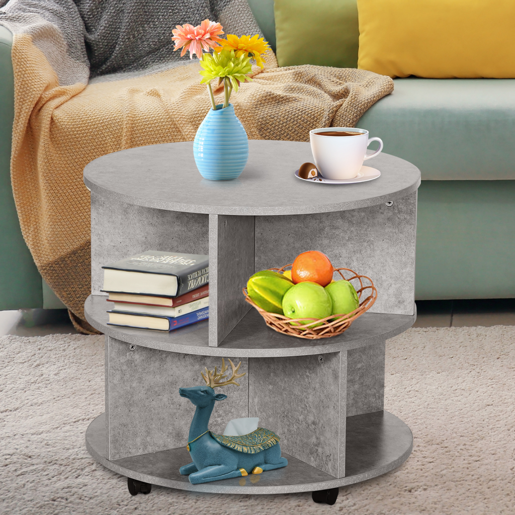 A modern 2‑tier round coffee table with a cement‑effect finish and practical open storage. Perfect for stylish, organised living rooms. Shop The Cosy Nest.
