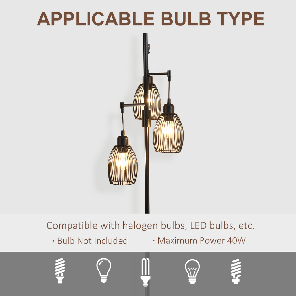 Industrial 3-Light Black Floor Lamp with Dimmer