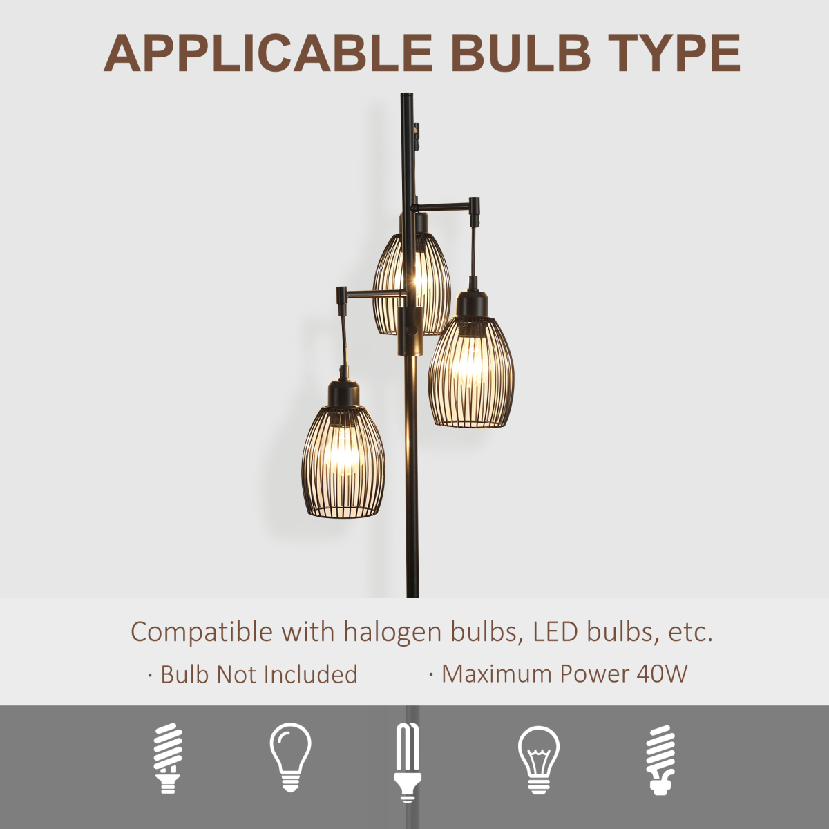 Industrial 3-Light Black Floor Lamp with Dimmer