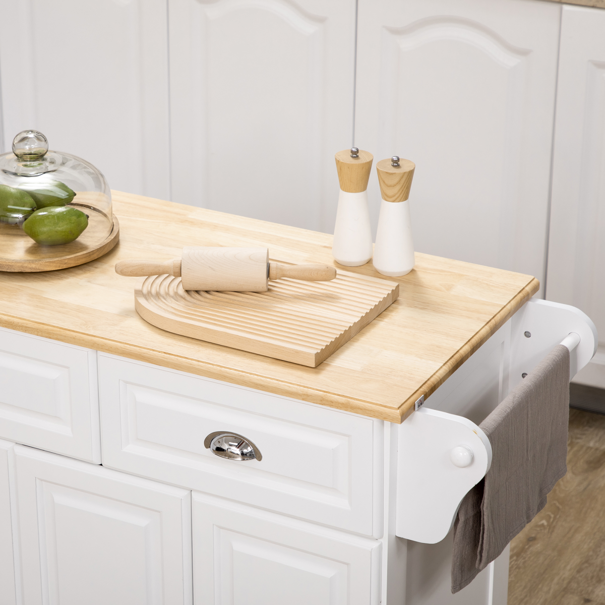 {
  "title": "Kitchen Storage Trolley with Adjustable Shelf Rolling Kitchen Island, White",
  "description": ""
}