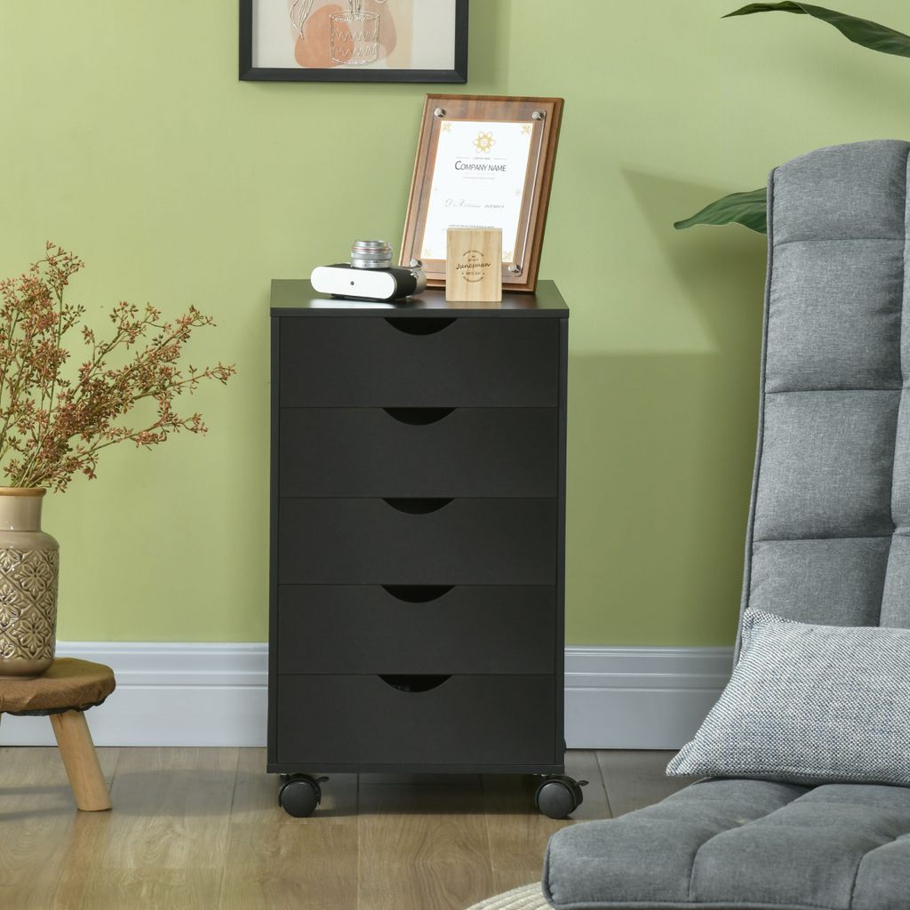 5-Drawer Filing Cabinet with Castors in Black
