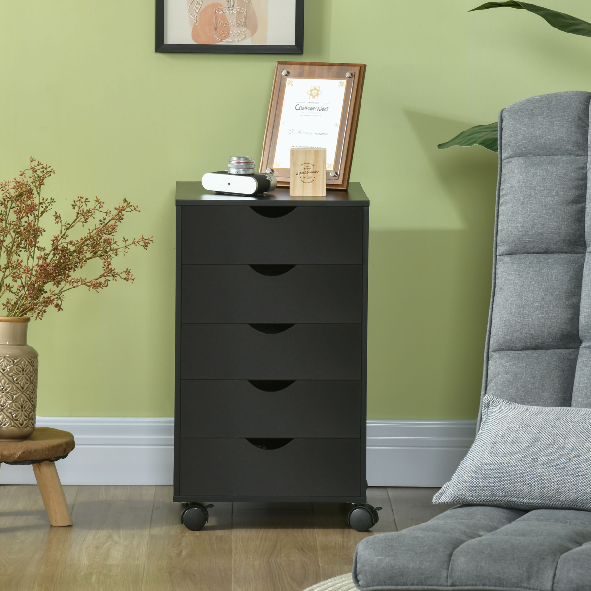 5-Drawer Filing Cabinet with Castors in Black