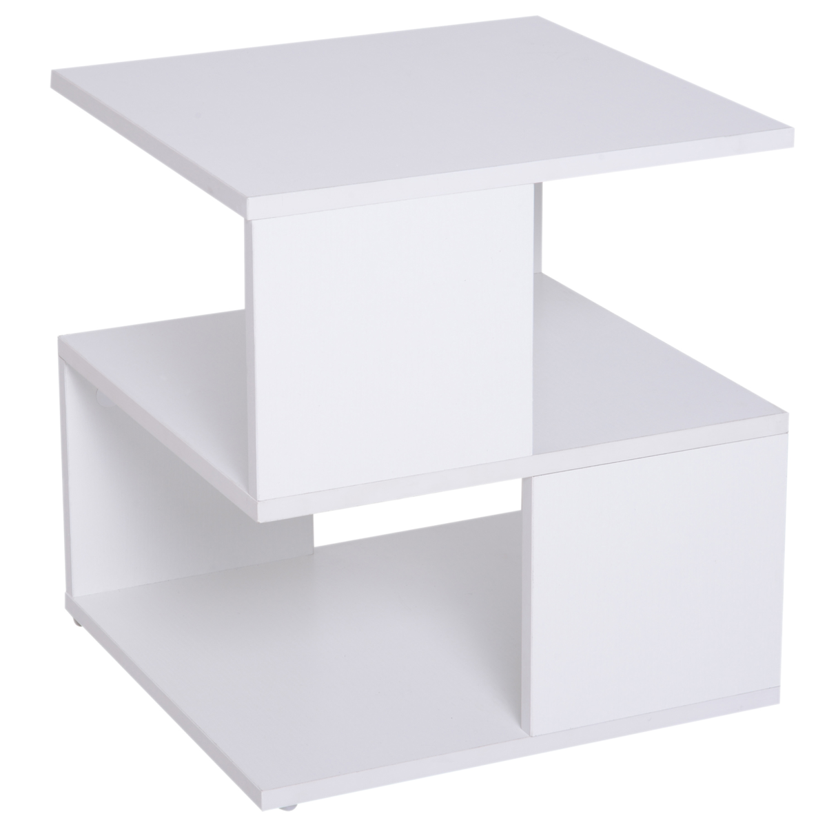 {
  "title": "Modern Square 2-Tier Wood Coffee Side Table Storage Shelf Rack, White",
  "description": "Two-tier square side table made from wood with a white finish. Provides storage and display space with two open tiers."
}