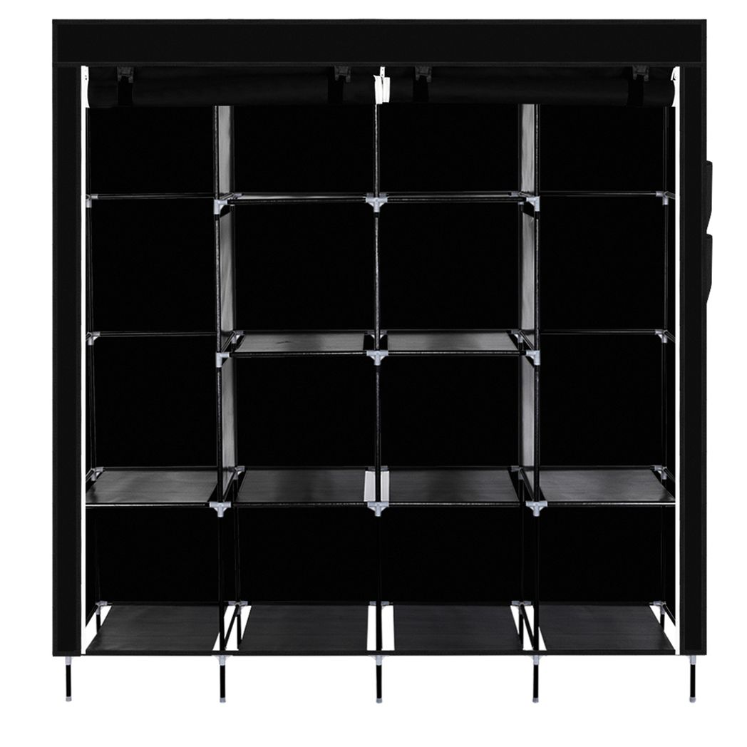 {
  "title": "Portable Wardrobe Clothes Storage Rack with 12 Shelves and 4 Side Pockets, Black",
  "description": ""
}