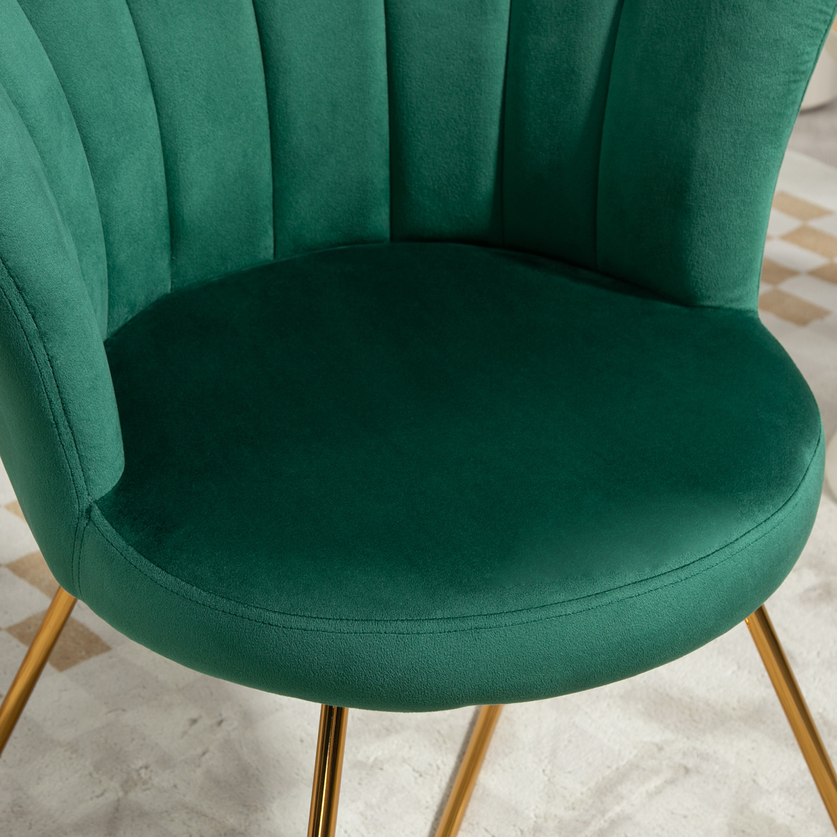 Green Velvet Scallop Accent Chair with Gold Legs
