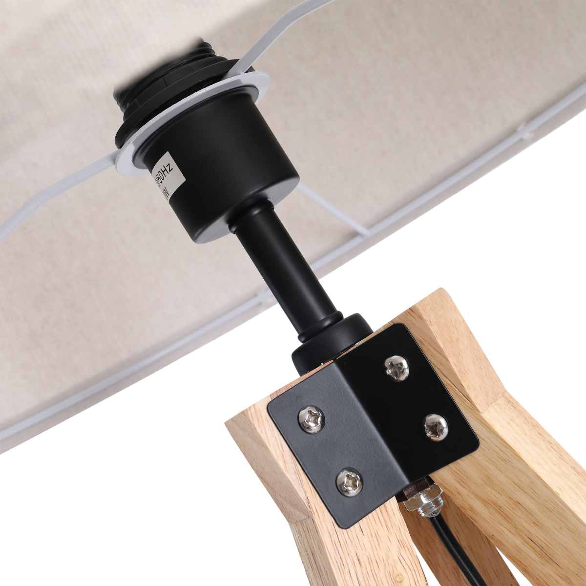 Beige Linen Floor Lamp with Wooden Tripod Base