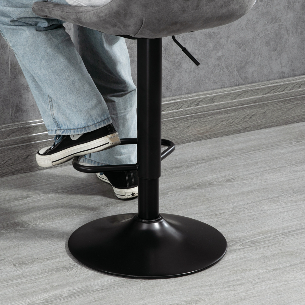 Set of two grey microfibre retro tub bar stools.