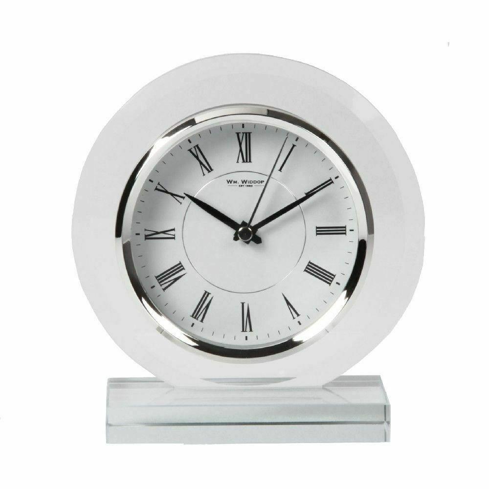 Wm. Widdop round glass mantel  clock
