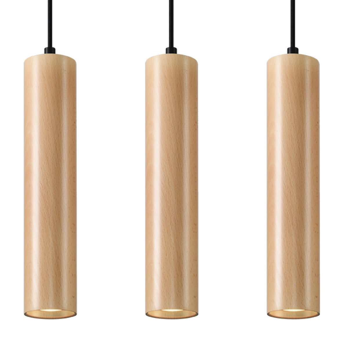 Wood and linen pendant lamp with soft ambient shade.