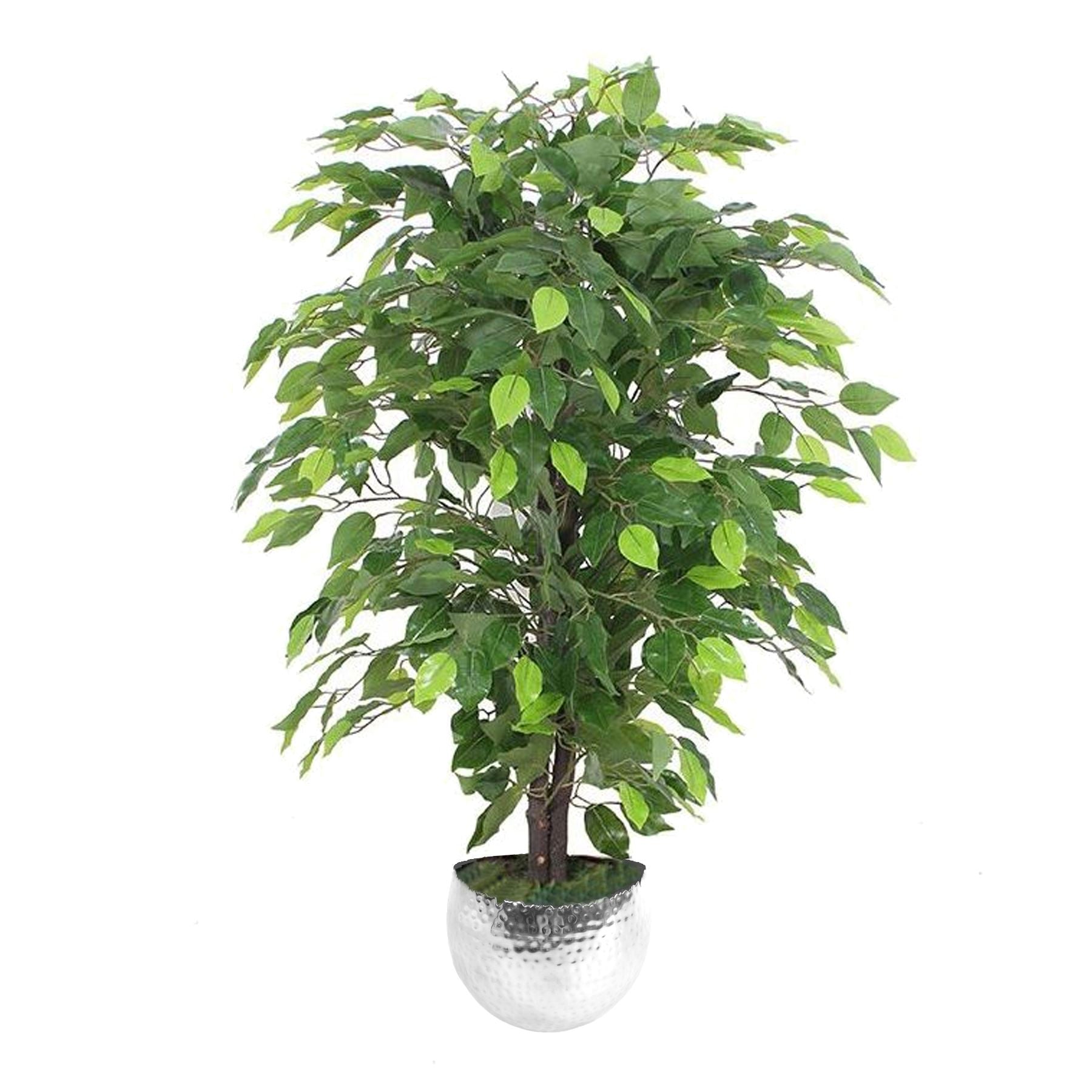 90cm artificial ficus tree in silver metal planter.