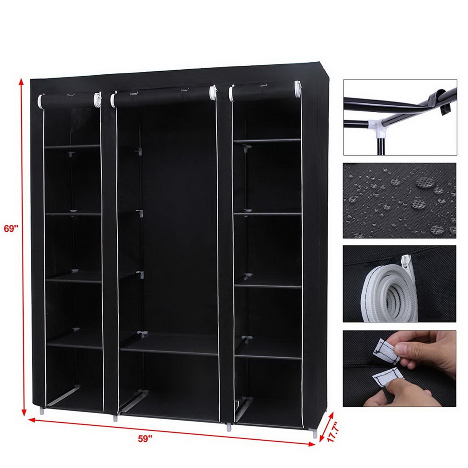 {
  "title": "Portable Clothes Closet Wardrobe Organizer (69) with Non-Woven Fabric, Black",
  "description": "Portable clothes closet wardrobe storage organizer with non-woven fabric in black. Quick and easy to assemble for extra storage."
}