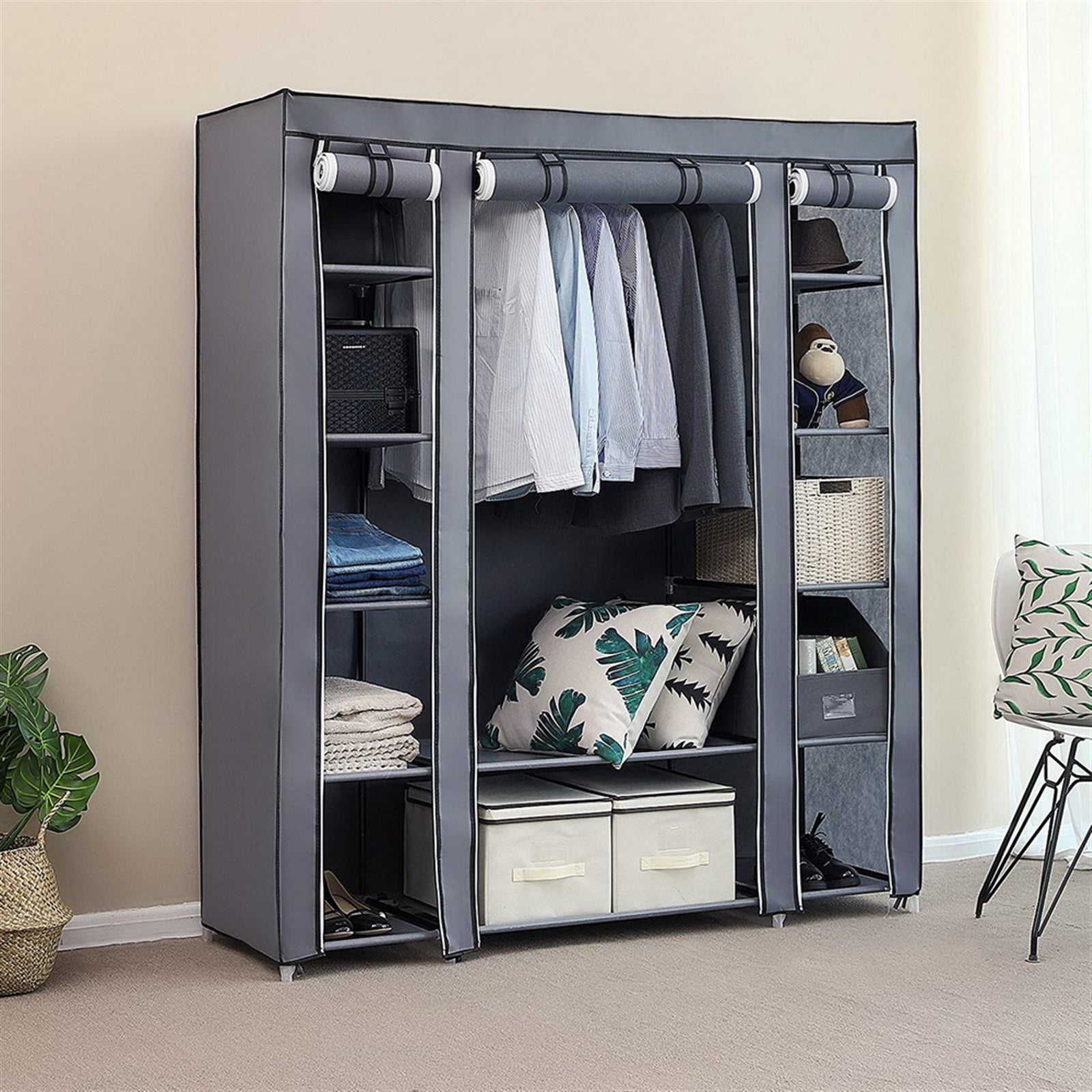 {
  "title": "69\" Portable Clothes Closet Wardrobe Storage Organizer, Gray",
  "description": ""
}