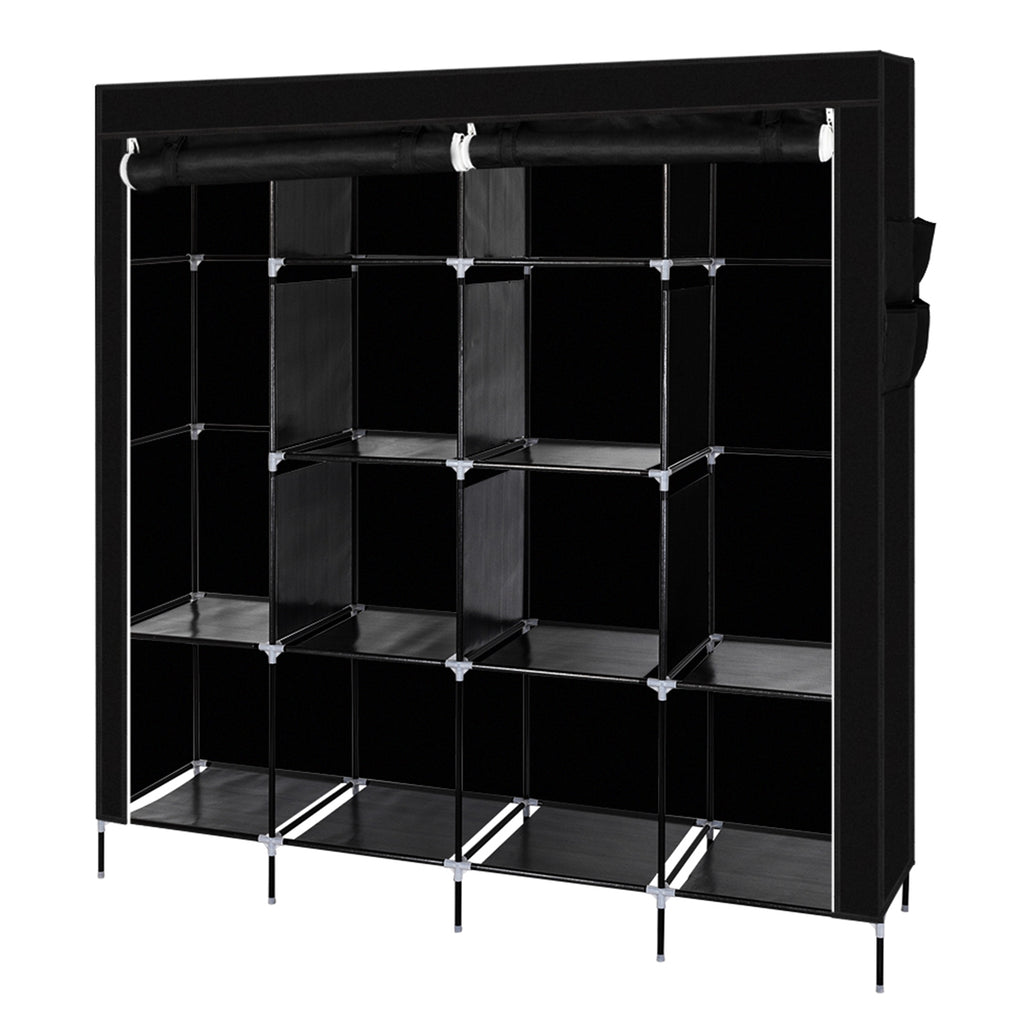{
  "title": "Portable Wardrobe Clothes Storage Rack with 12 Shelves and 4 Side Pockets, Black",
  "description": ""
}