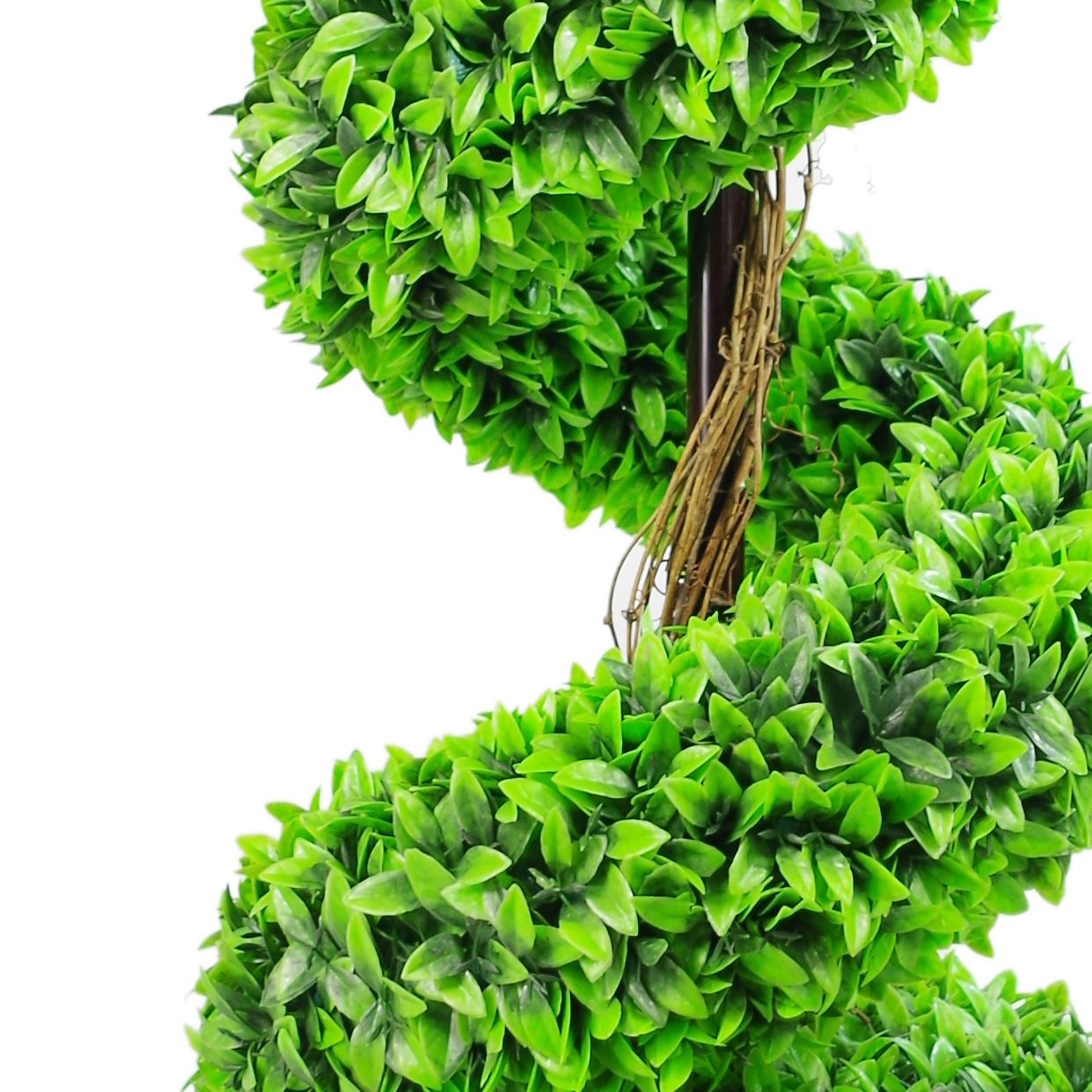 Pair of 120cm spiral topiary trees with decorative planters.