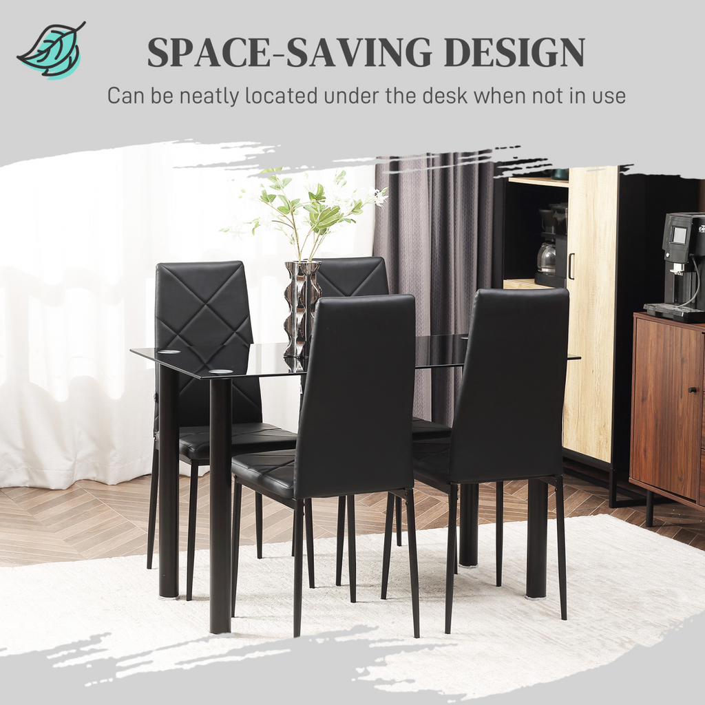 Modern dining table set for four with padded chairs.6.png