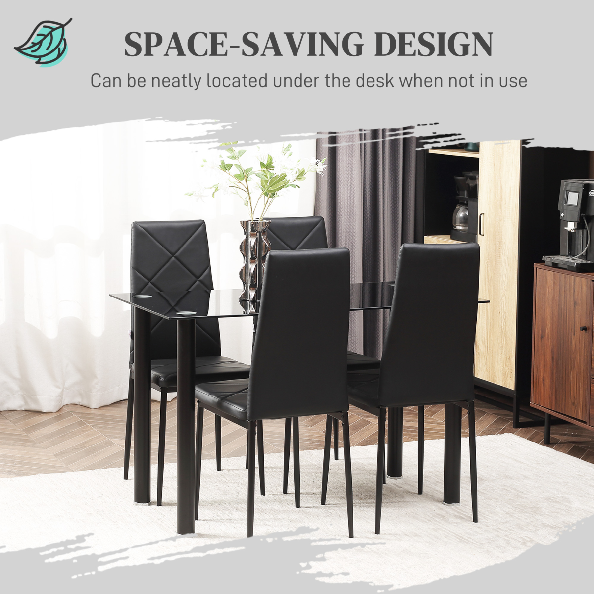 Modern dining table set for four with padded chairs.6.png