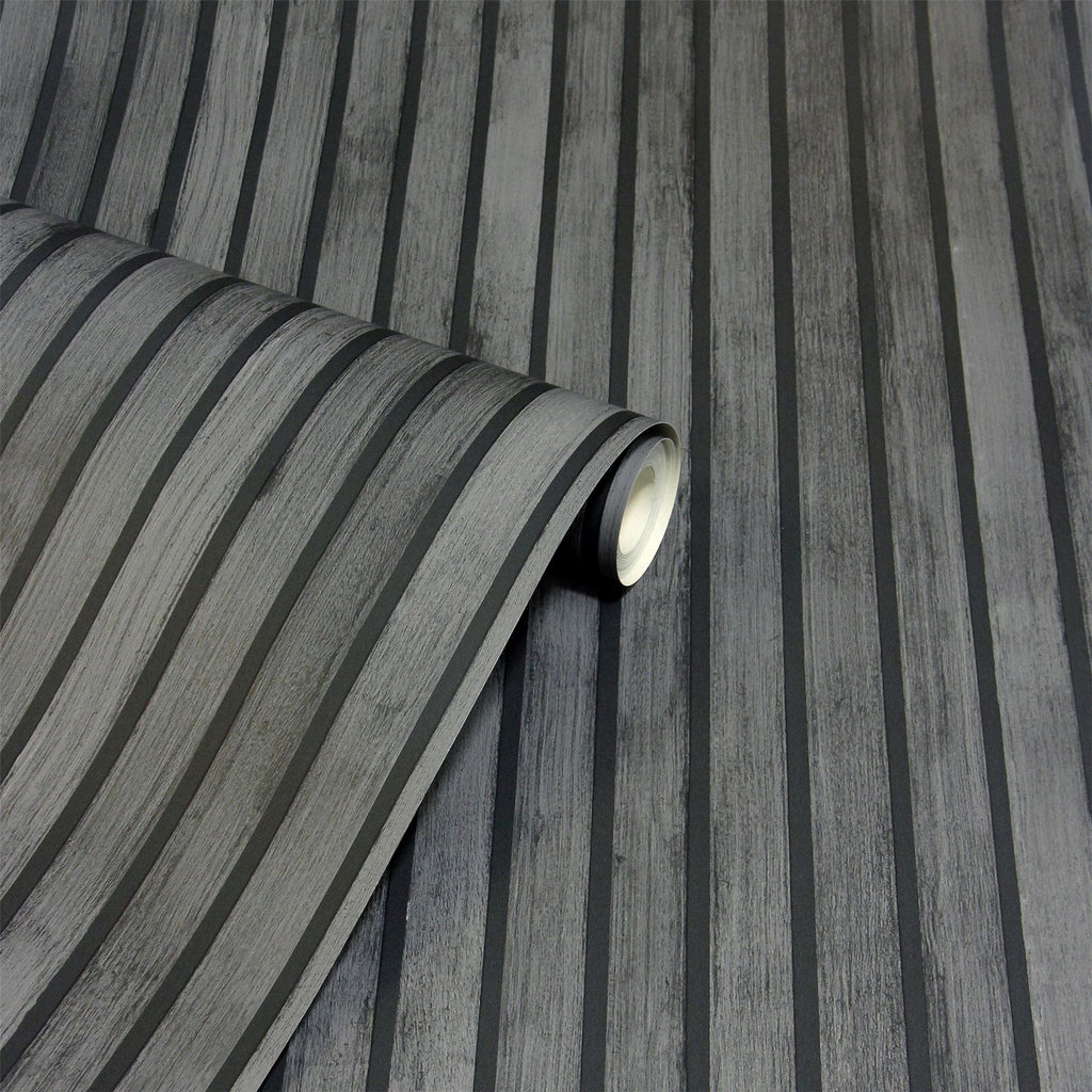 Charcoal grey decorative wood slat wall panel.
