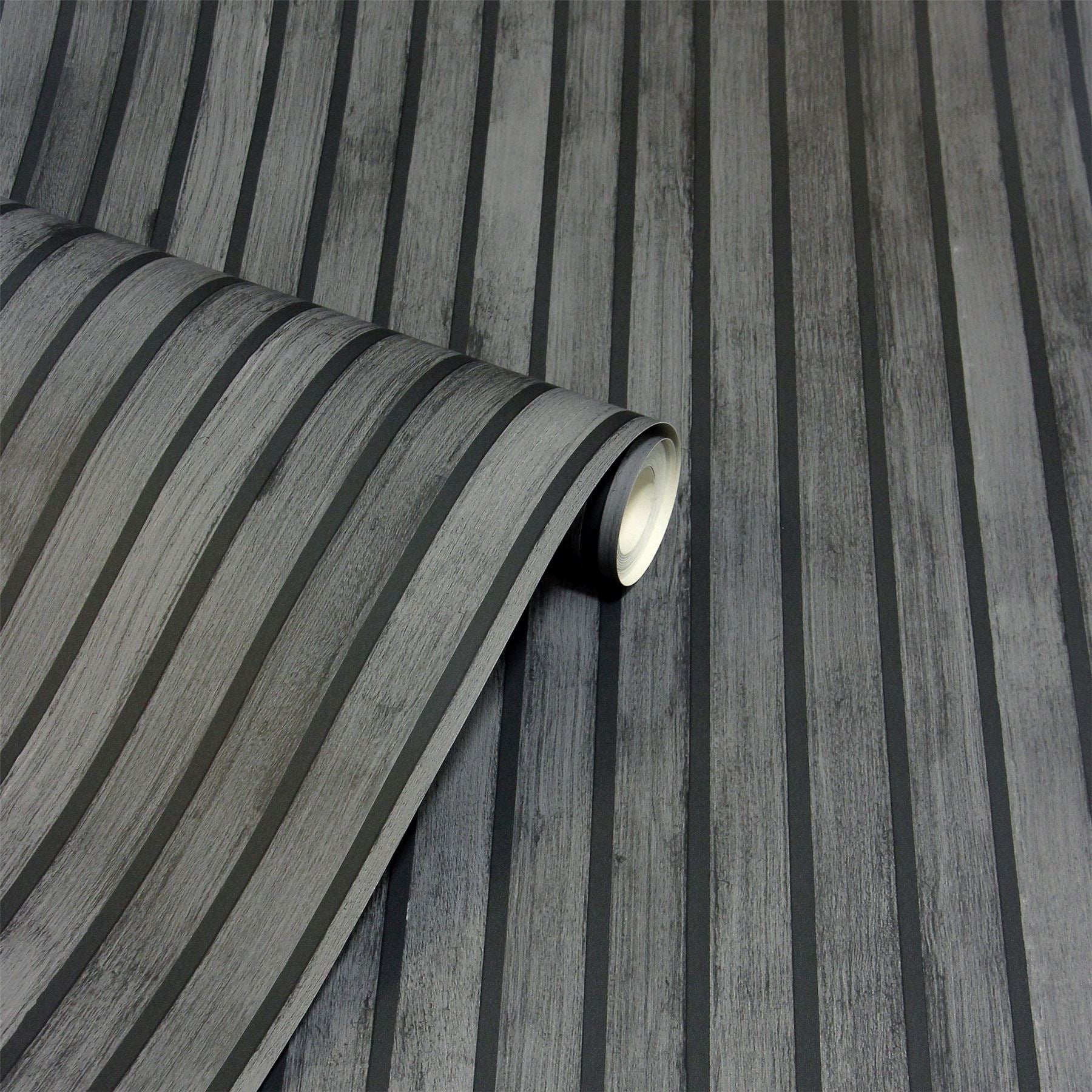 Charcoal grey decorative wood slat wall panel.