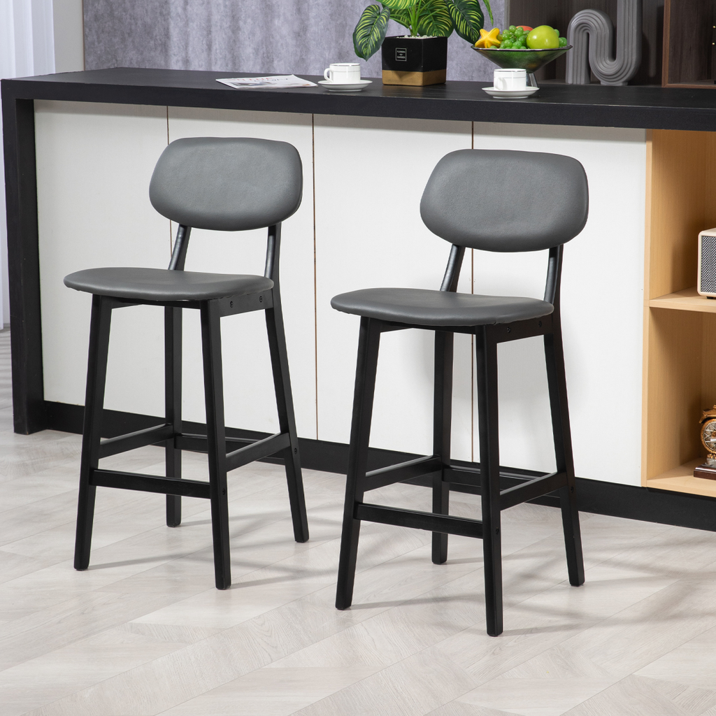 Set of two brown PU leather breakfast bar stools with wooden legs.2.png